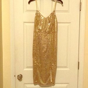Sequined Fitted Dress (Gold)